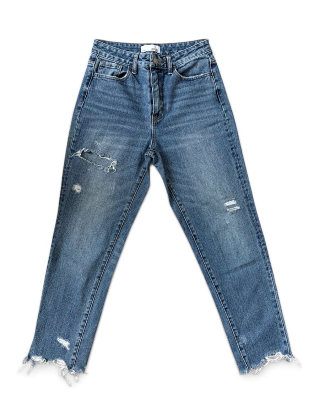 VERVET High Rise Distressed Straight Leg Jeans Raw Hem Medium Wash Size 26
